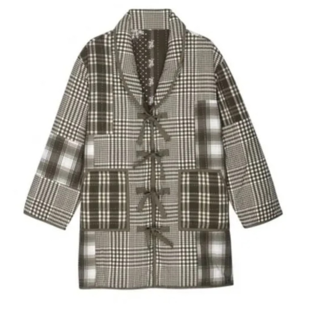 THE GREAT. Green Plaid Quilted Reversible Puffer Jacket Size M/L